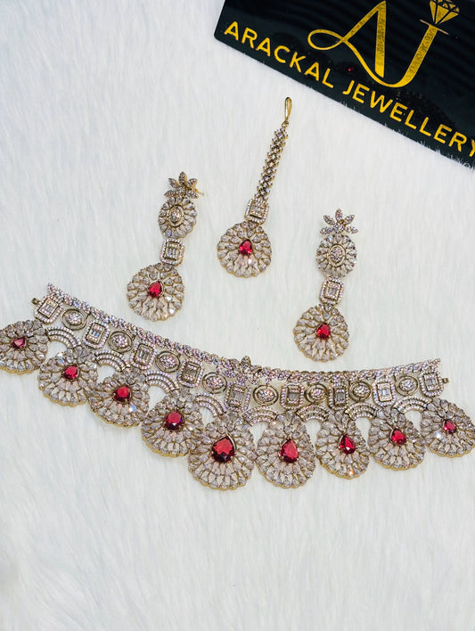 Premium quality Victorian polish bridal choker set with tikka product code N240