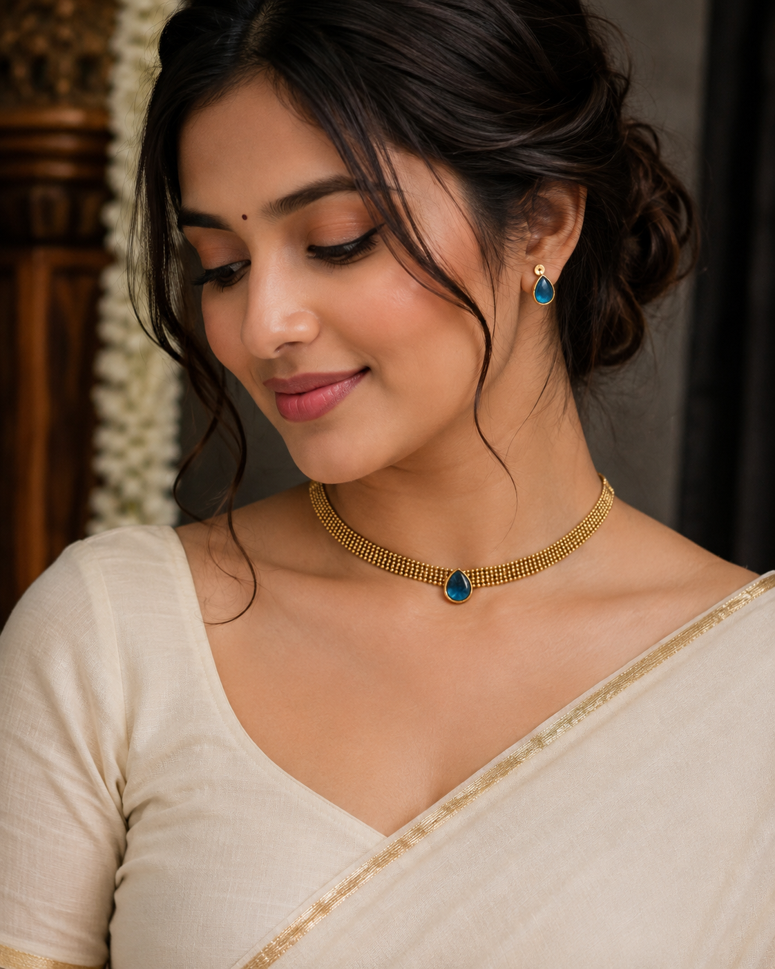 Premium elegant teardrop stone choker set product code T129