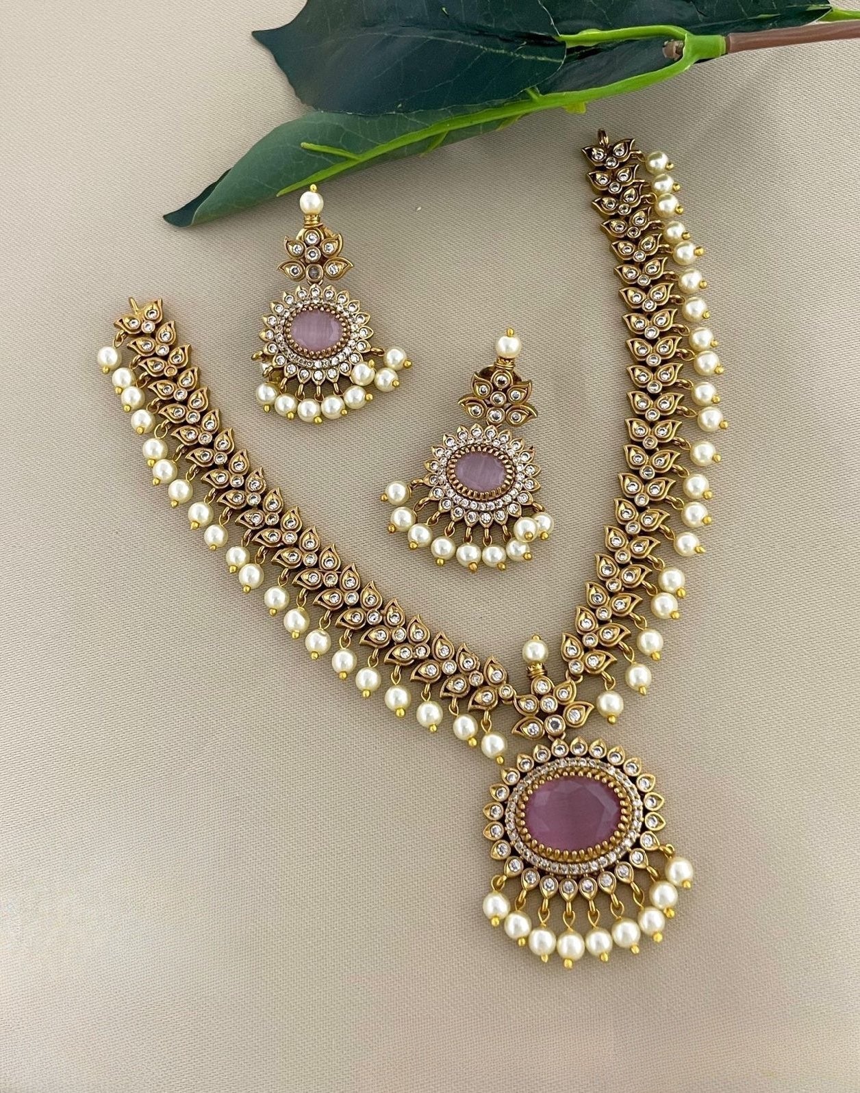 Royal designer jadau Kundan pearl hanging necklace product code 413