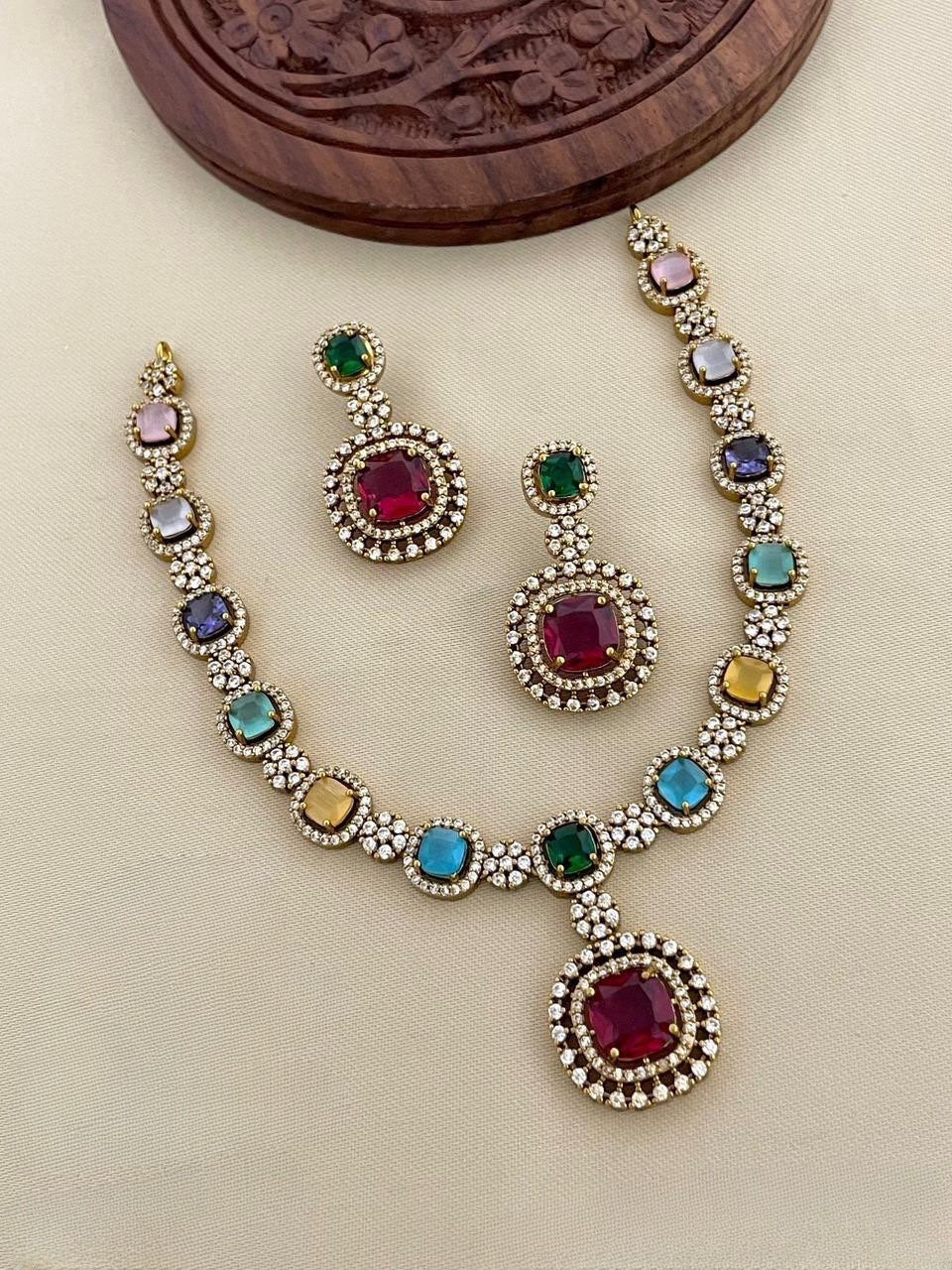 Premium Navaratna AD Stone Necklace product code 685