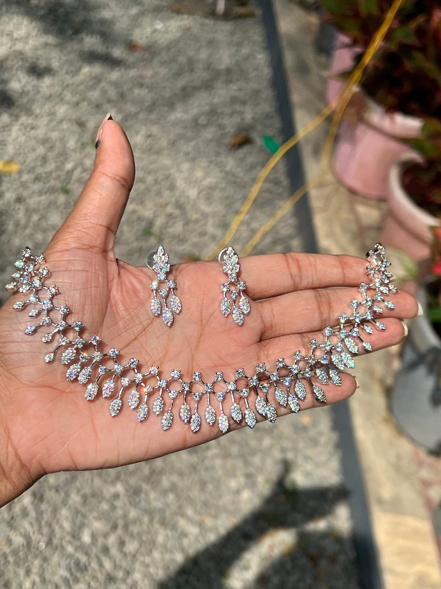 Premium silver finish ad bridal necklace set product code D49