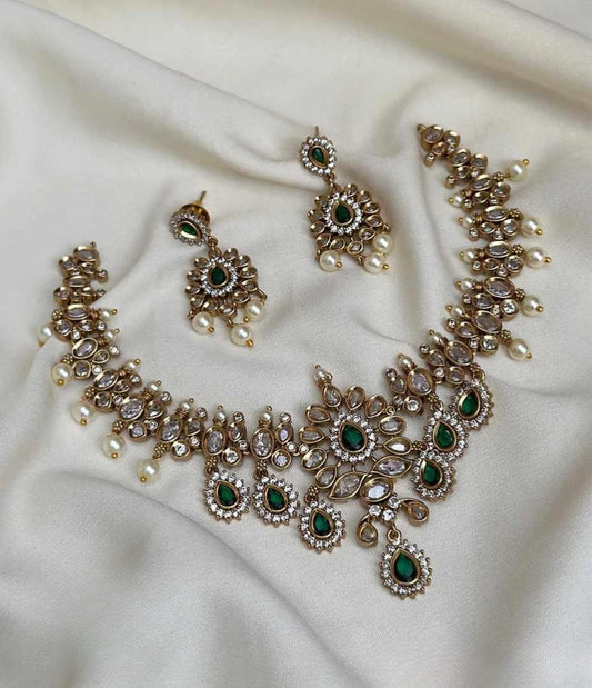 Premium jadau Kundan pearl hanging necklace product code 871