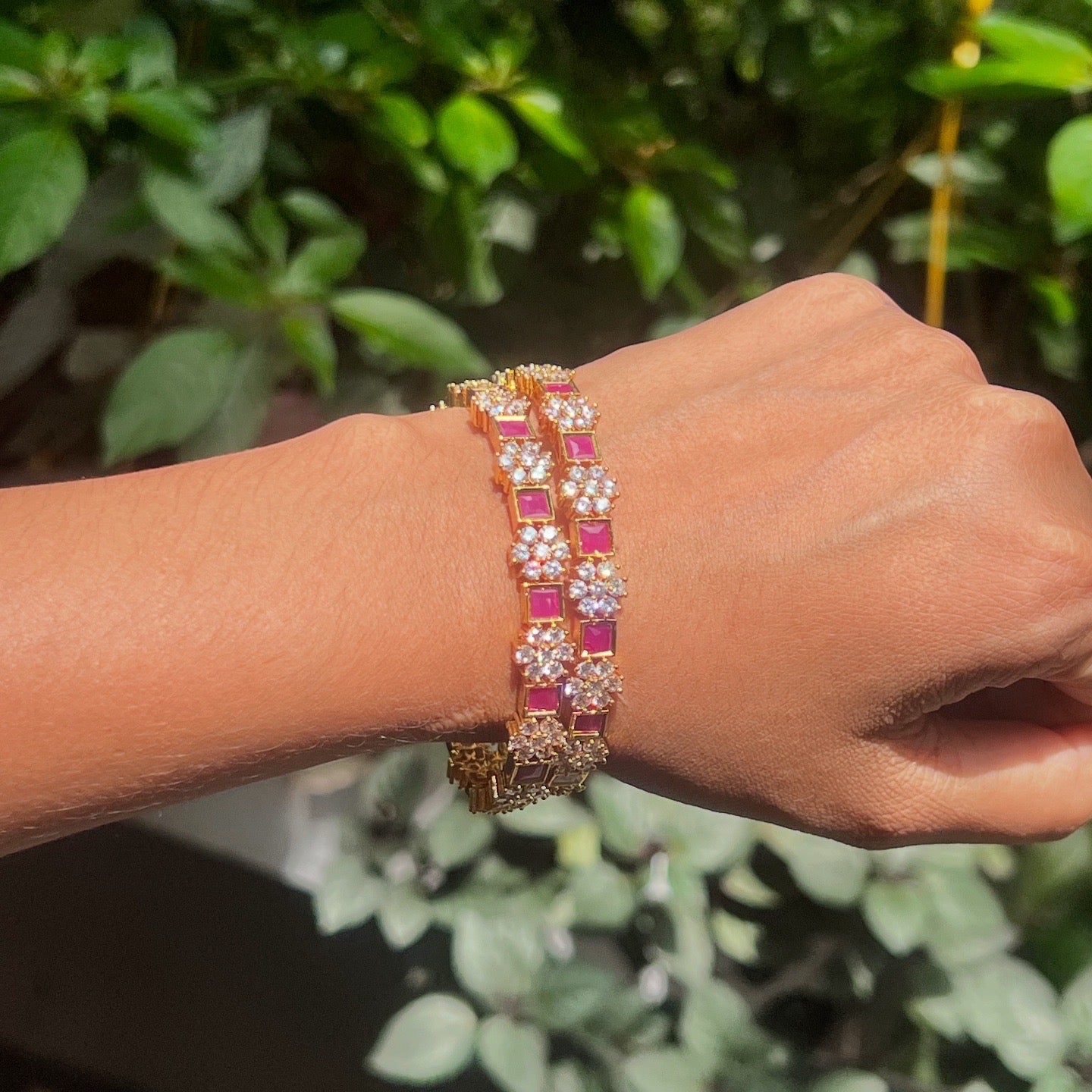 Premium gold plated ad ruby bangles product code B149