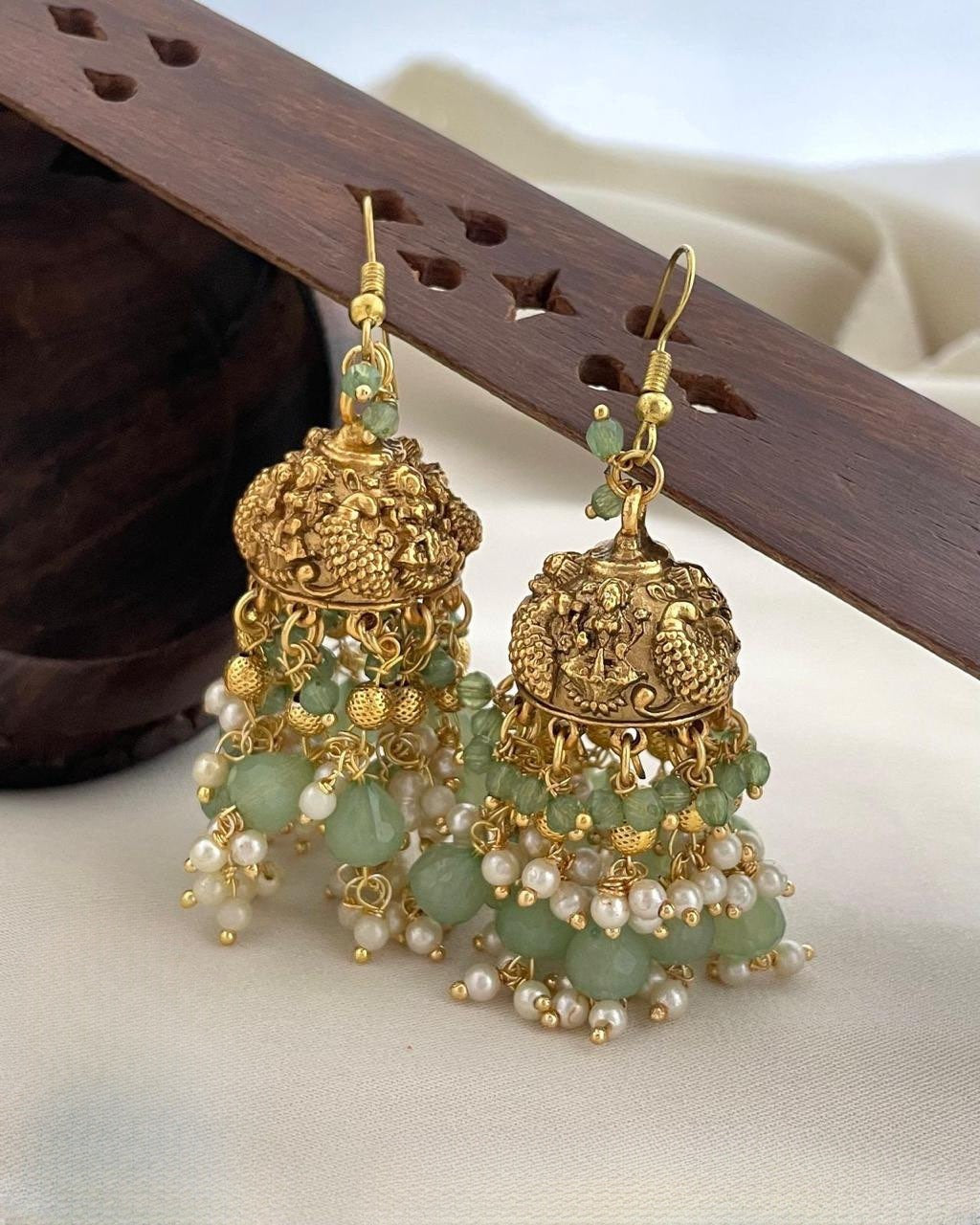 beads and pearls hanging lakshmi jhumka product code 1227