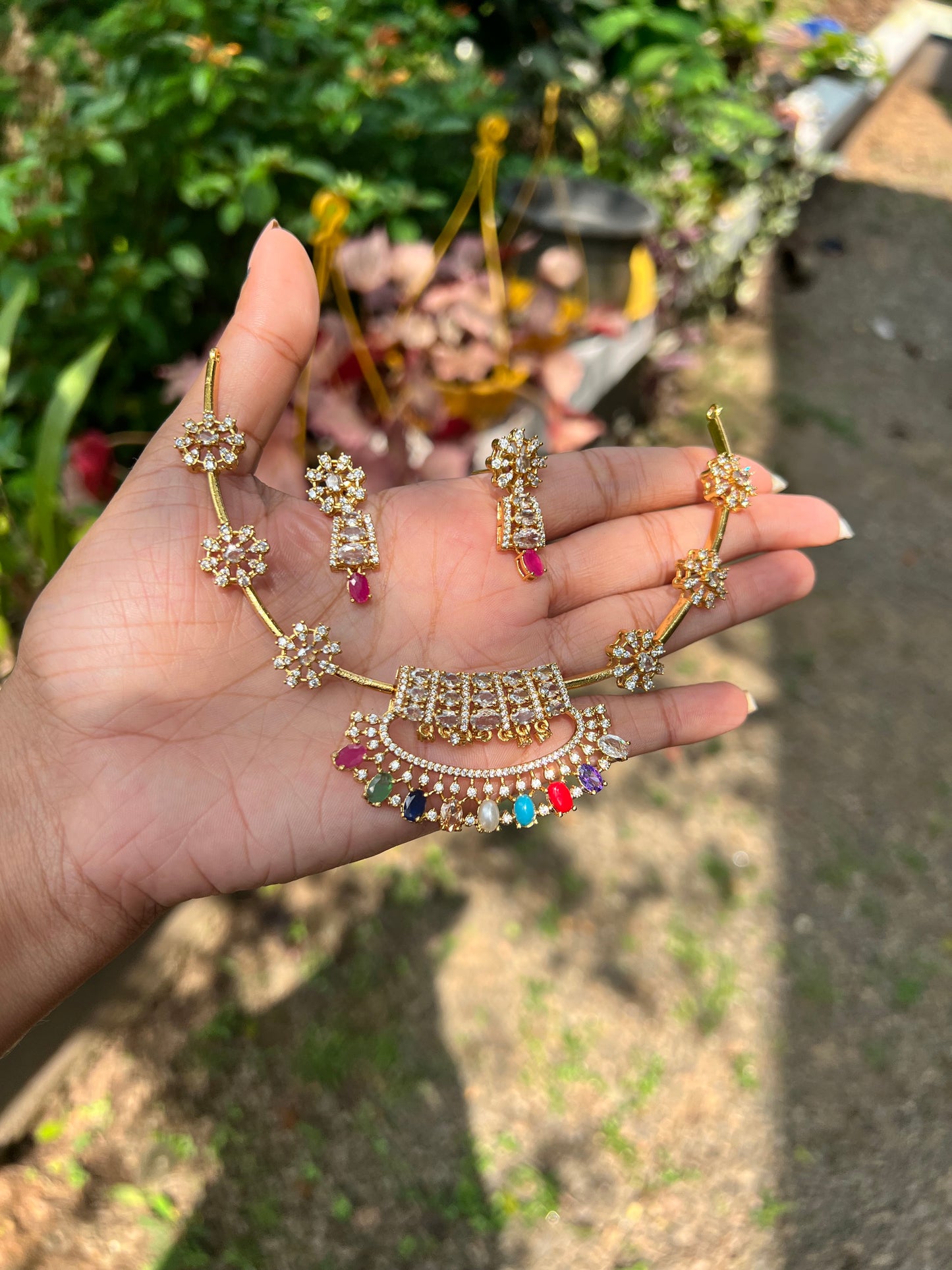 Premium Navarathna ad designer necklace set product code N411