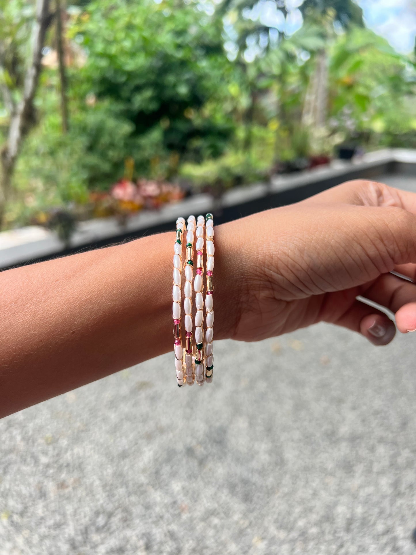 Trending Multi color pearl bangle set of 4 (2.4size )