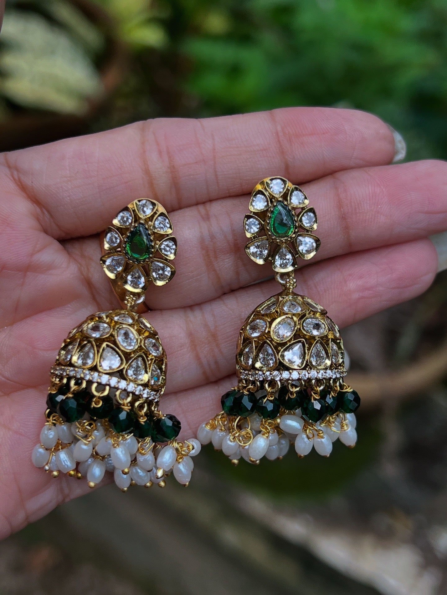 Premium jadu kundan rice pearl hanging jhumka product code E25