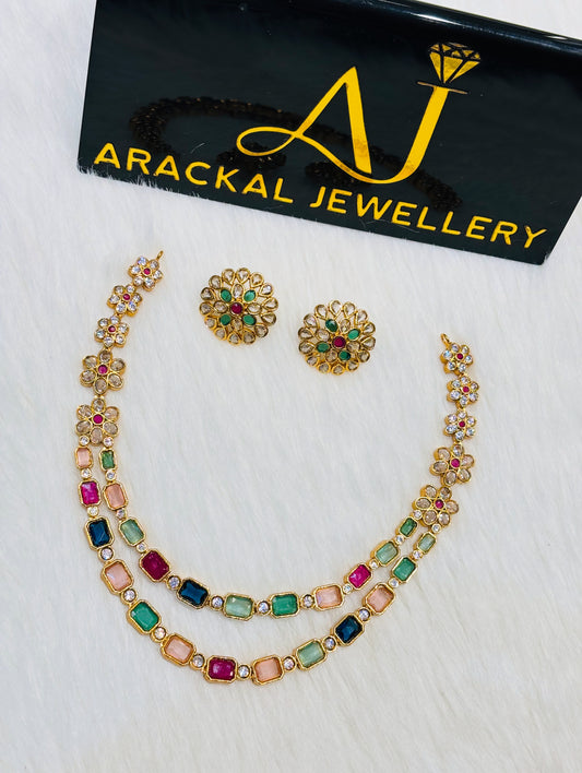 Premium 2layer designer Navarathna necklace product code N253