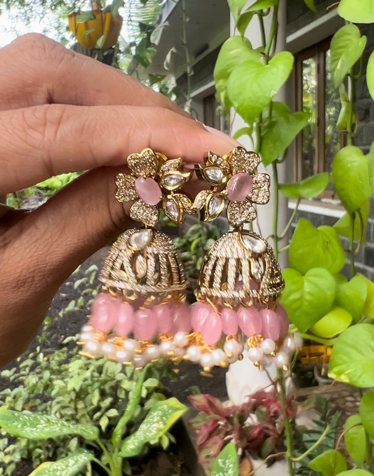 Elegant Floral beads hanging jhumka