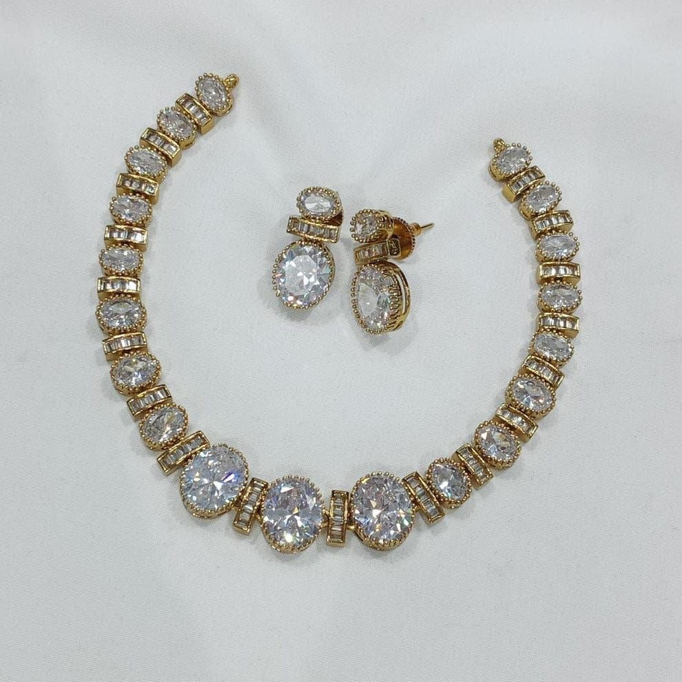 Premium antique gold Cz bridal necklace set product code T55
