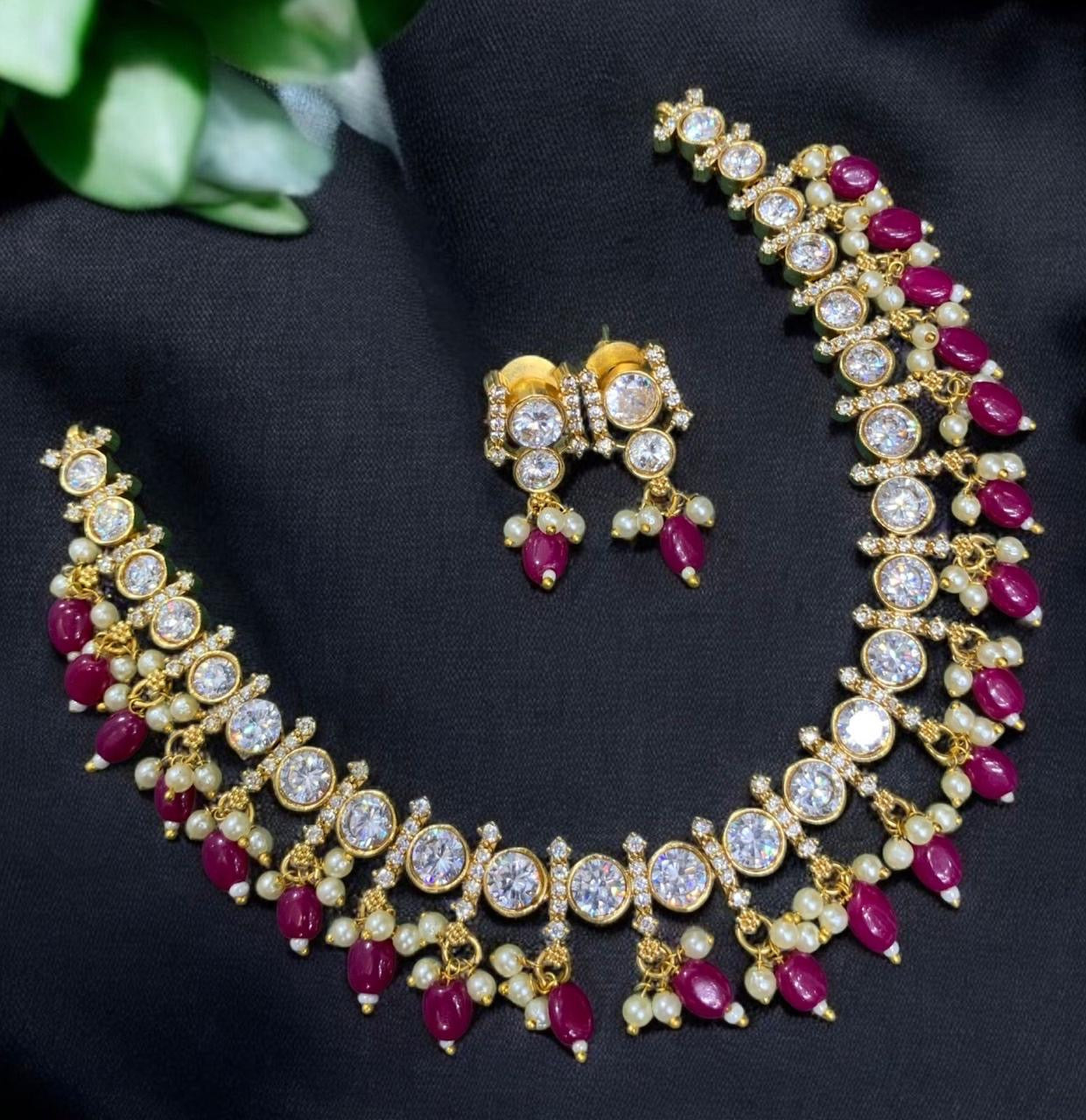 Premium jadau Kundan necklace with hanging beads product code 631