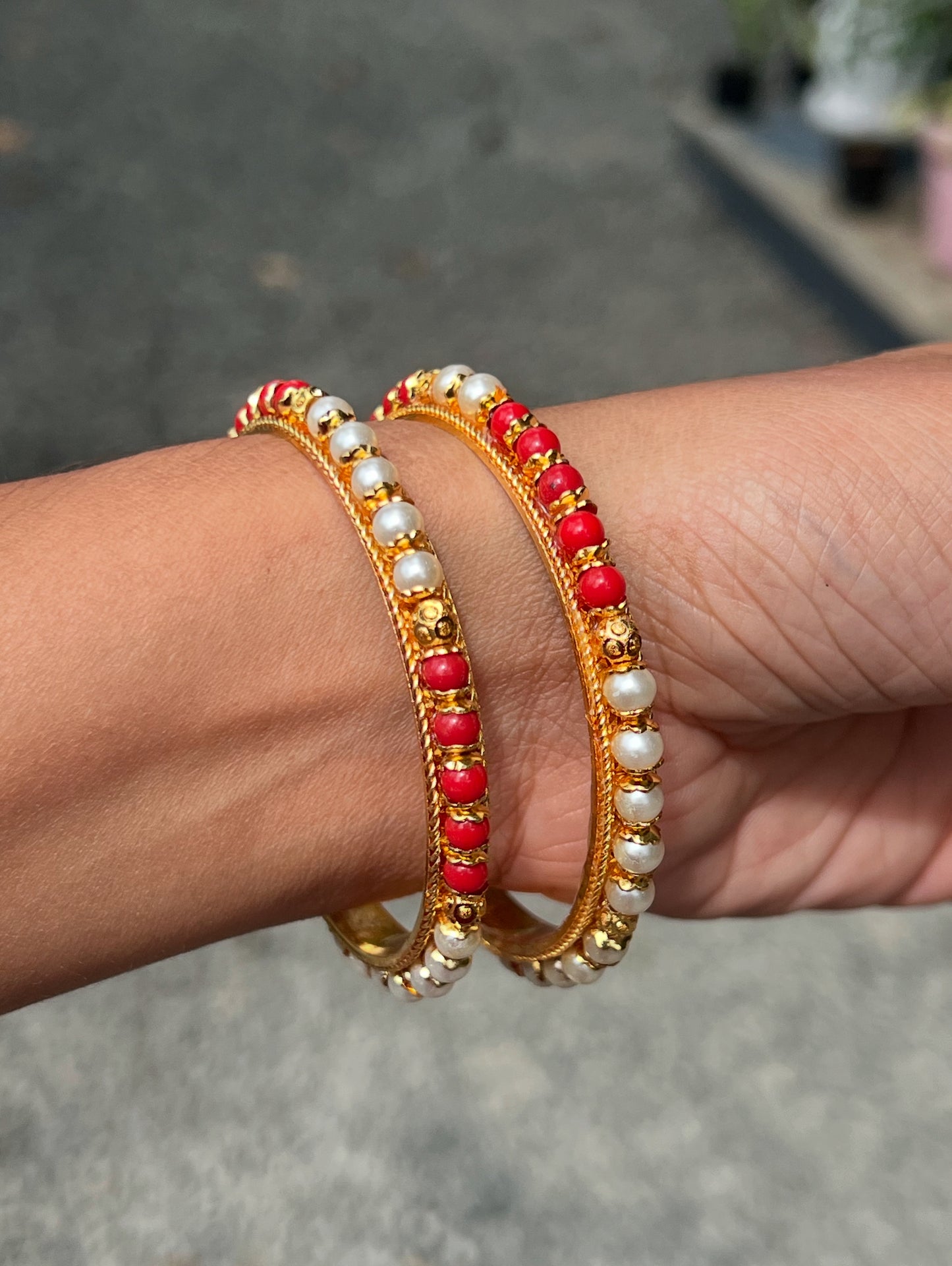 Premium pearl and coral bangles product code B101