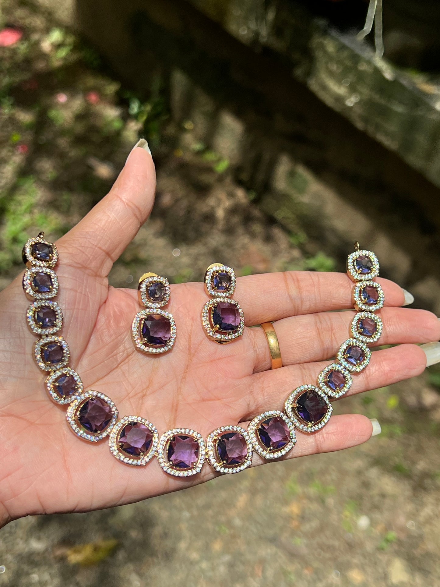 Premium quality ad stone antique gold necklace product code N189