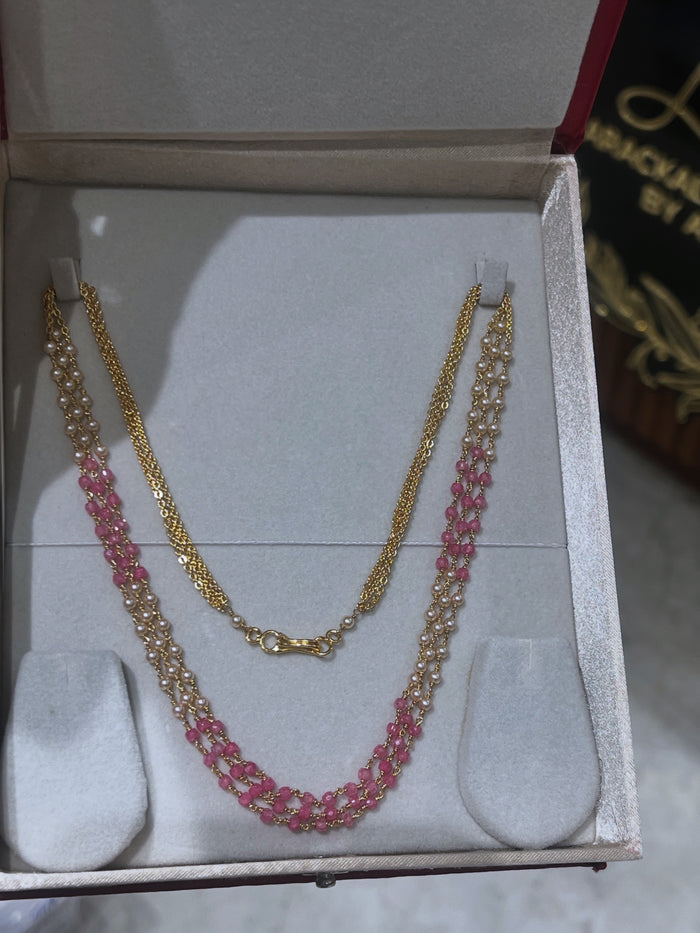 Premium gold plated precious beads and pearl 3layer necklace product code P95