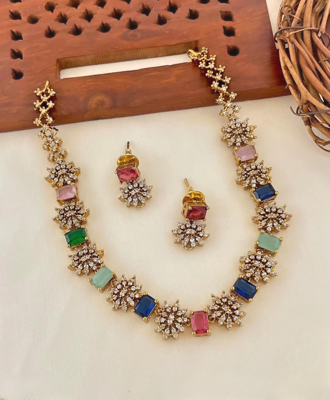 Premium AD Stone Necklace Set