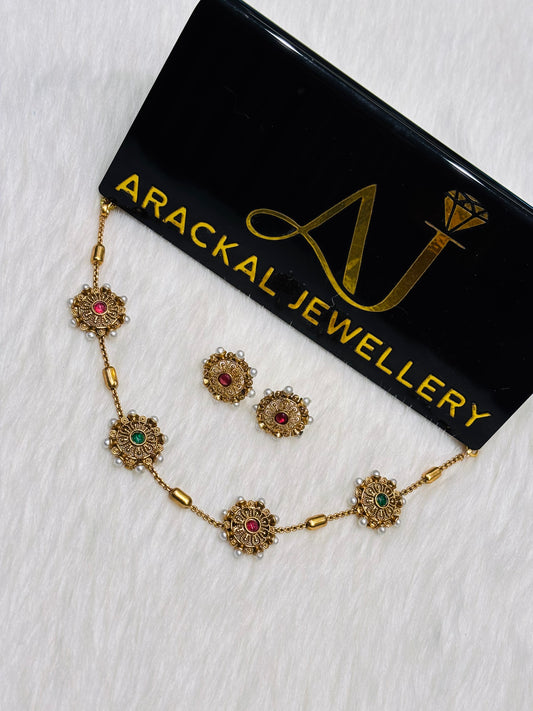 Premium matte finish floral choker set product code N367