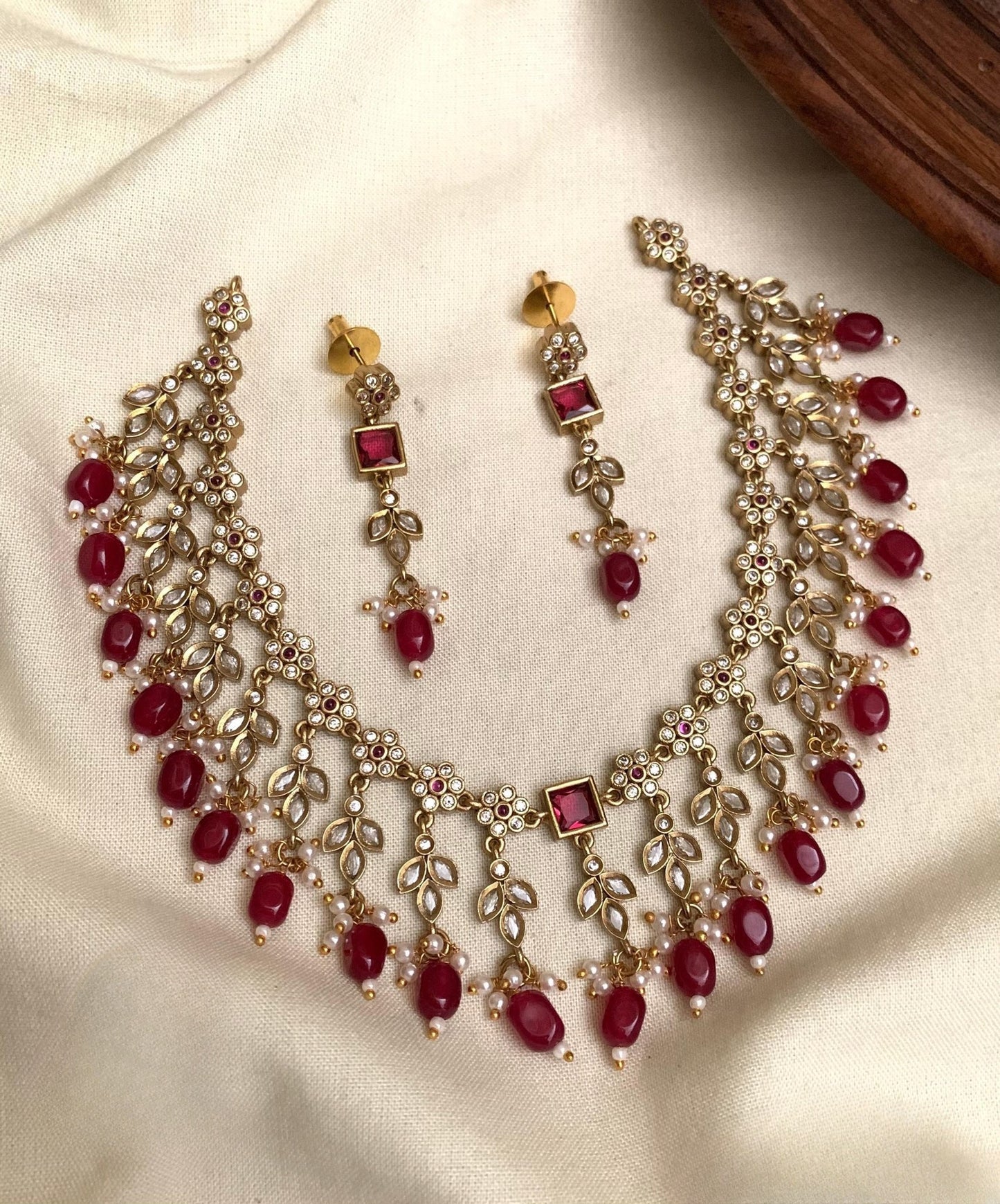 Premium beautiful jadau Kundan beads and pearl hanging bridal necklace product code N190