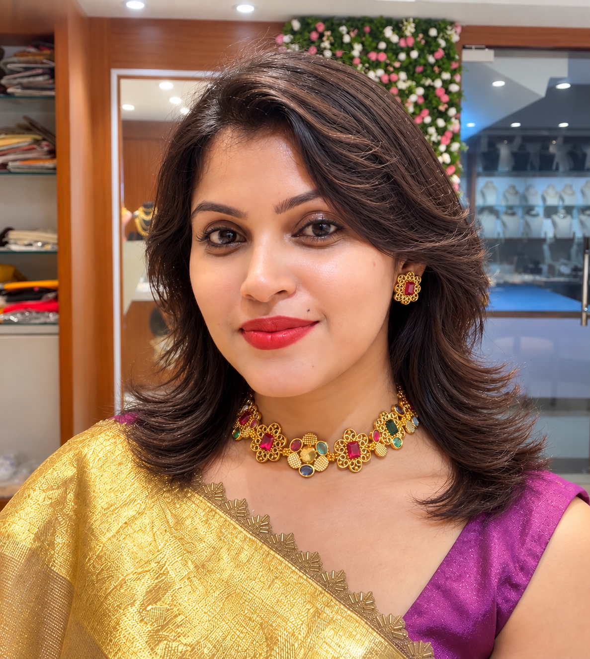 Premium antique gold plated Multi color customised bridal necklace set product code D437