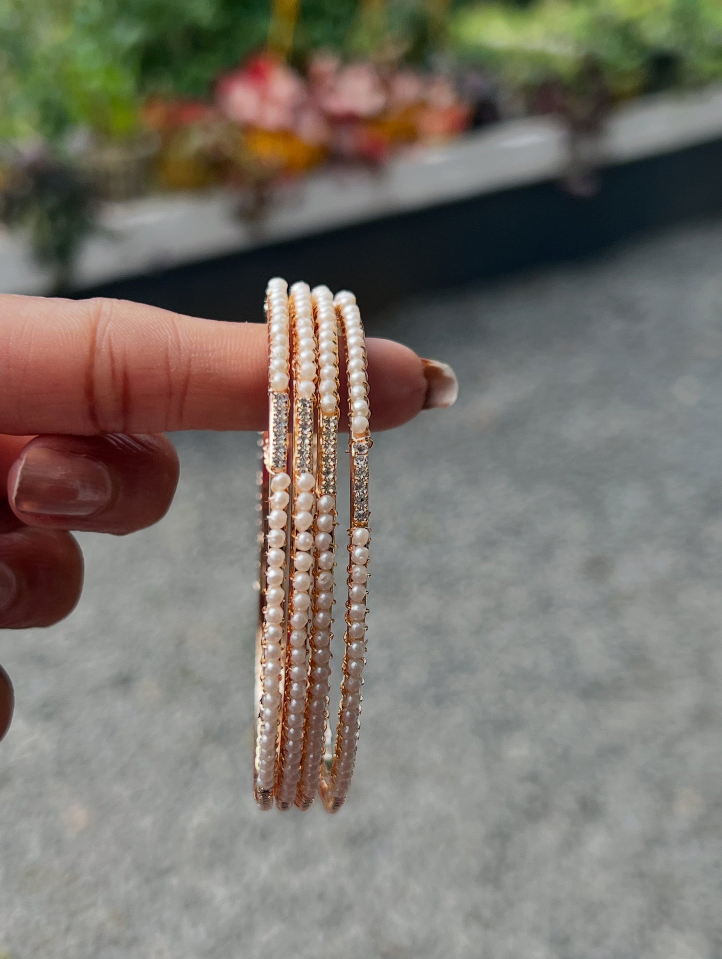 Premium pearl and ad stones bangles set of 4 product code 105