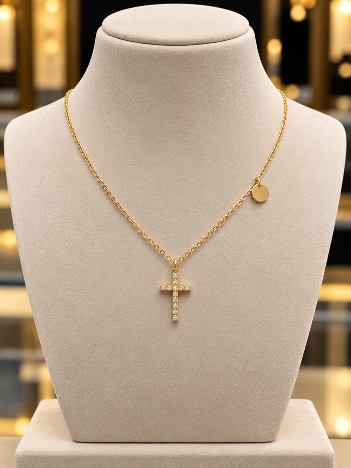 Premium anti tarnish stainless steel ad cross pendant necklace