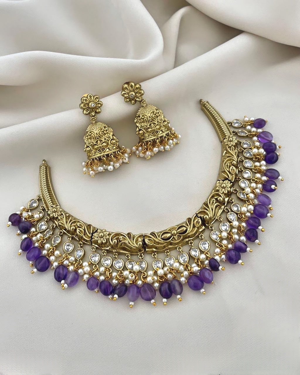 Premium jadau Kundan beads hanging necklace product code 906