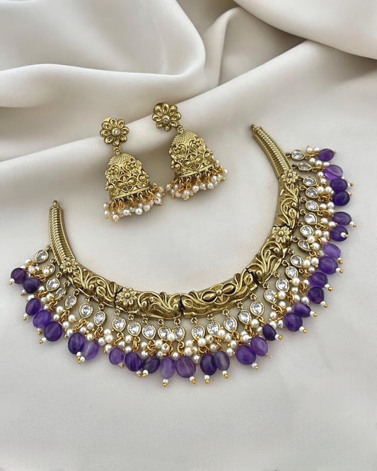 Premium jadau Kundan beads hanging necklace product code 906