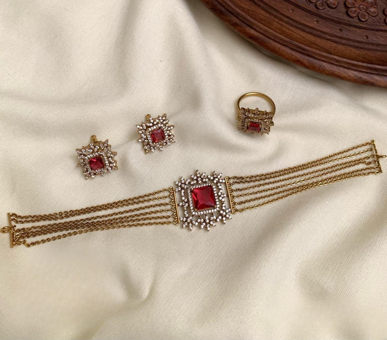 Premium designer choker set with ring product code 89