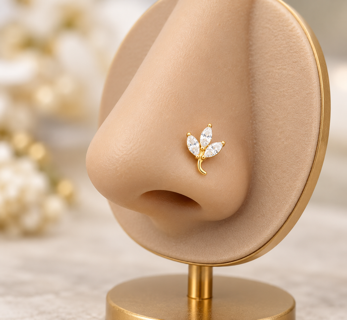 Premium gold and silver plated daily wear ad leaf nose pin product code E262