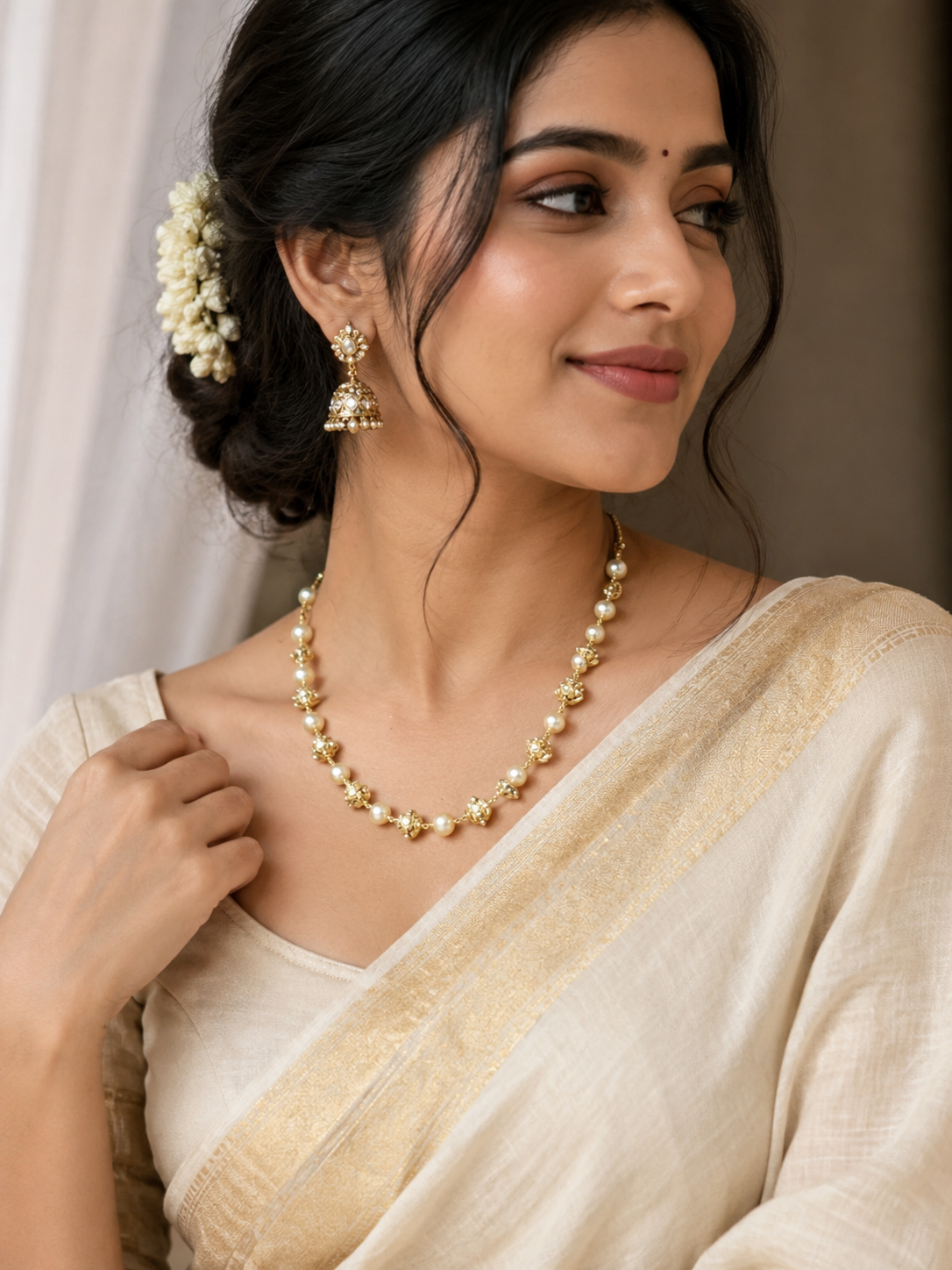 Premium quality gold and pearl mixed handmade necklace product code P93