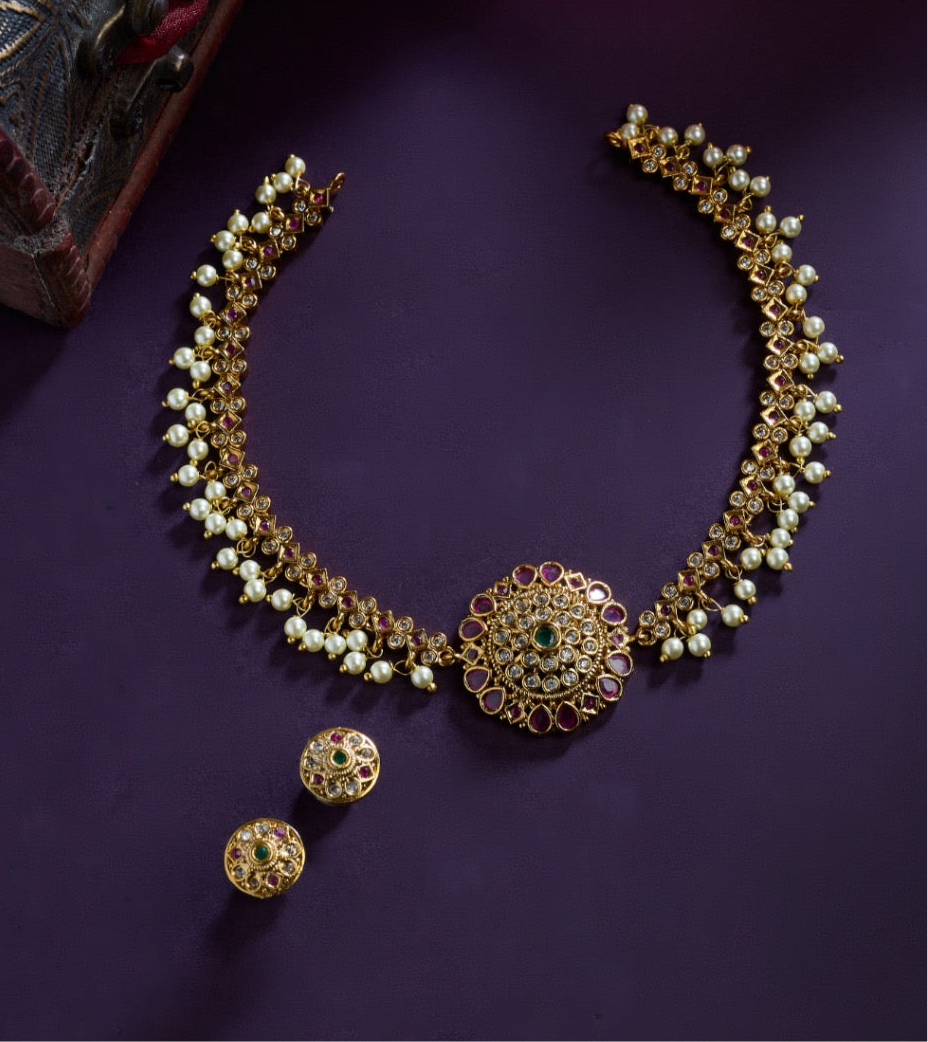 Premium multi colour kemp pearl hanging set product code 1207