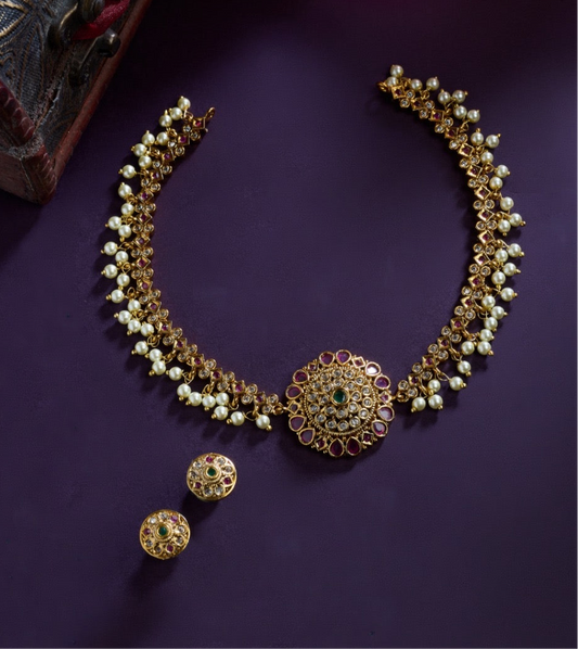 Premium multi colour kemp pearl hanging set product code 1207