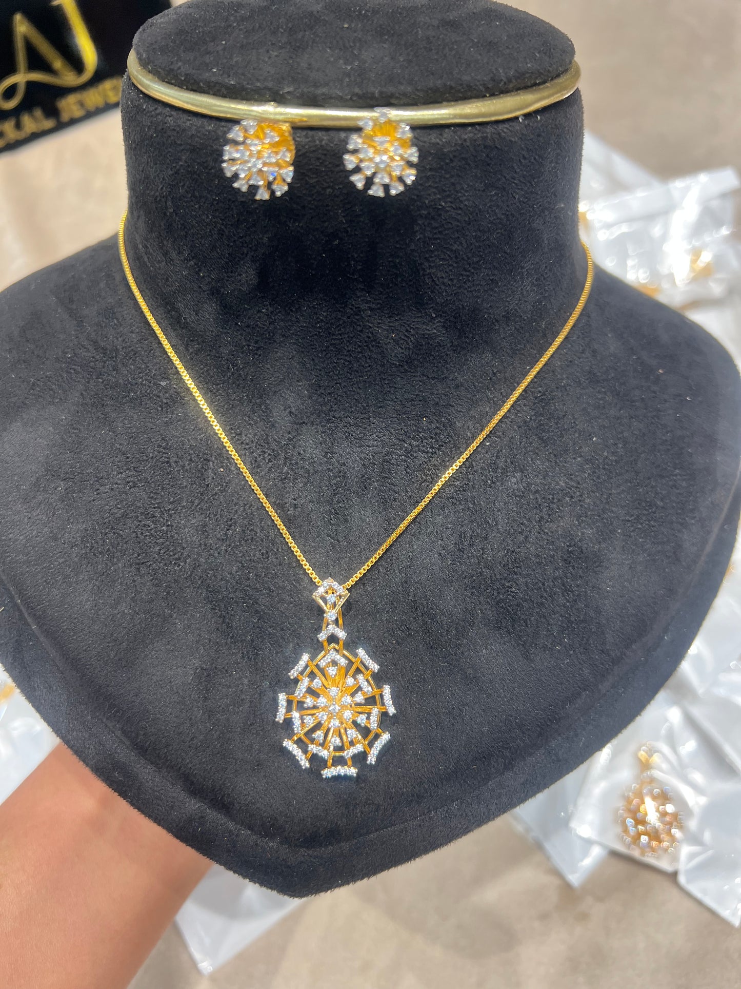Premium party wear diamond finish pendant set with chain product code D374