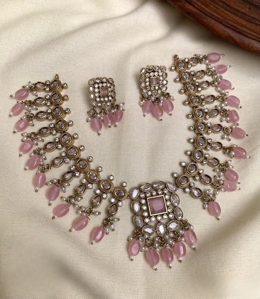 Premium Victorian jadau designer necklace set product code 90