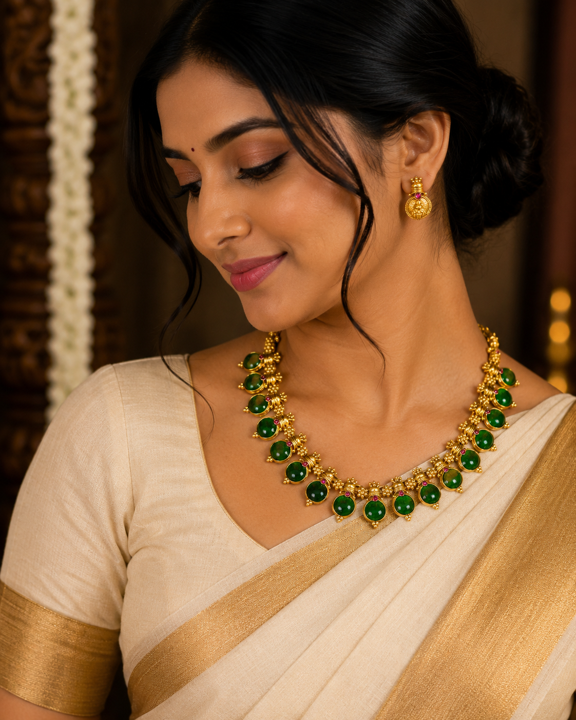 Premium elegant royal temple stone necklace set product code T134