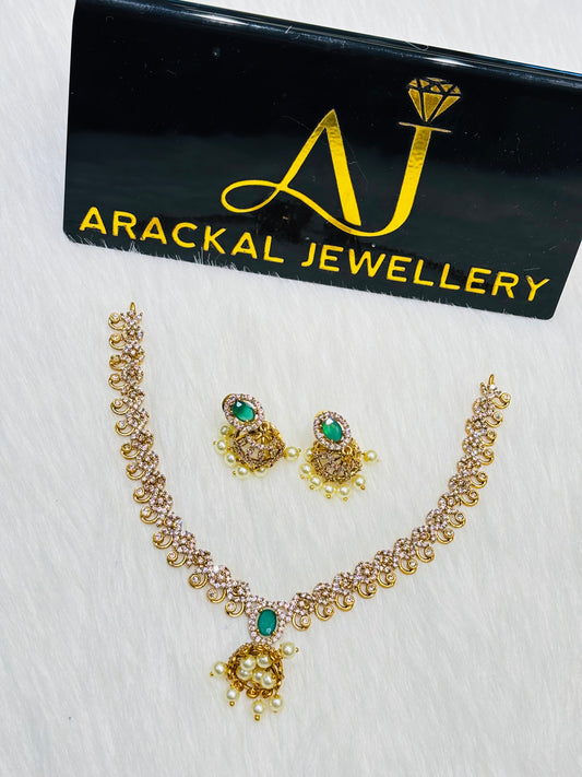 Premium quality ad jhumka hanging necklace set product code N289