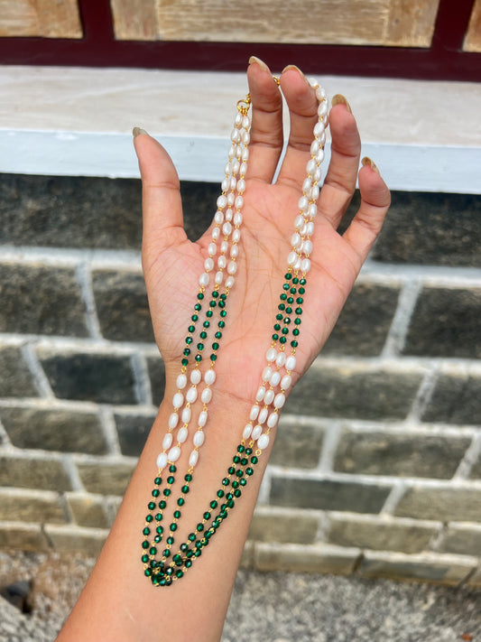 Premium green pearl 3layer necklace product code p59