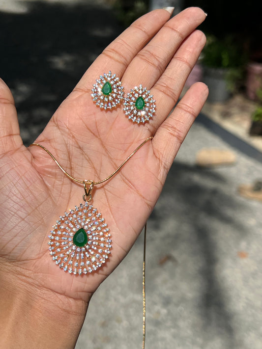 Premium diamond finish pendant set with chain product code D14