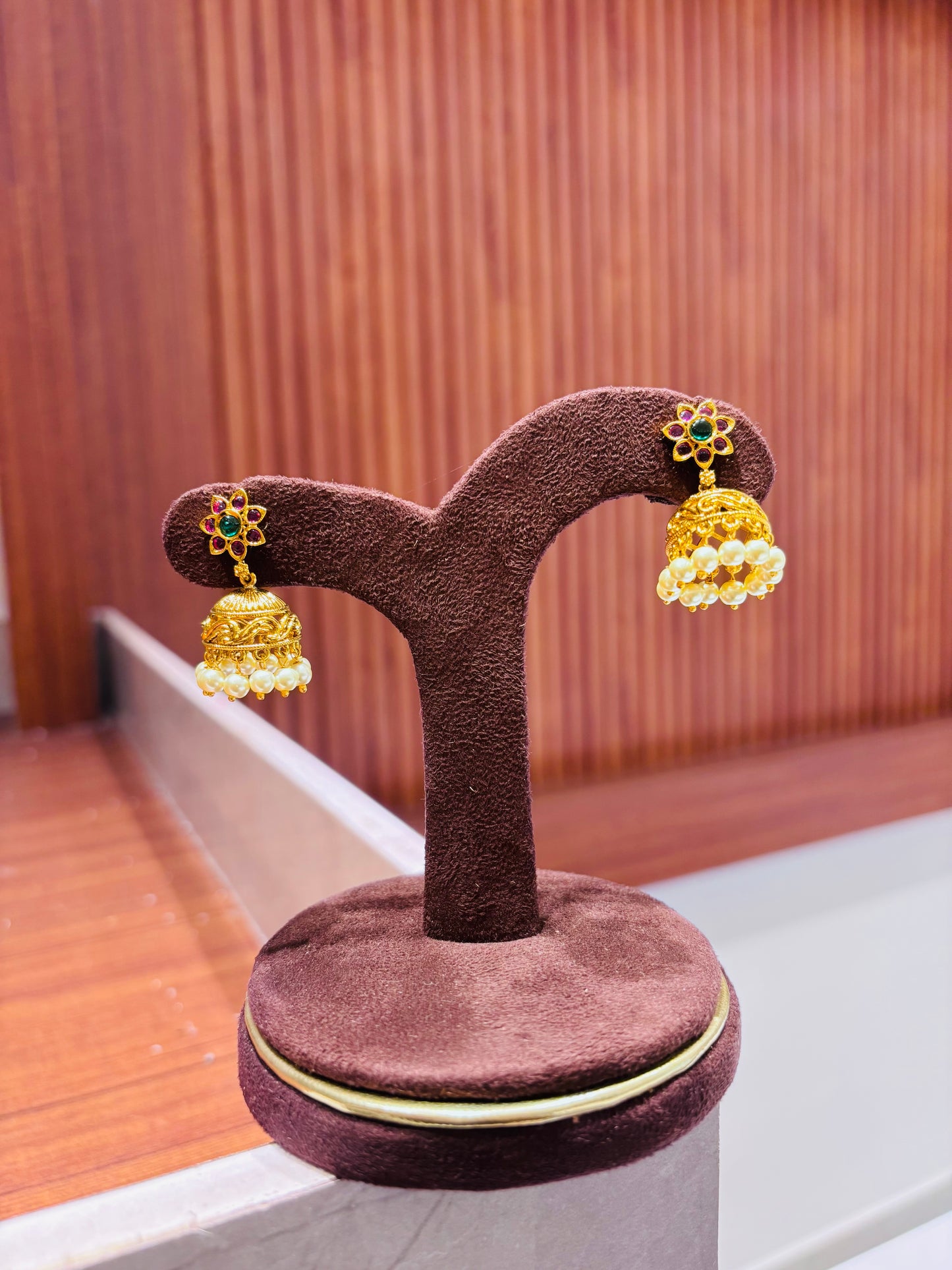 Premium antique gold kemp stone jhumka product code E49