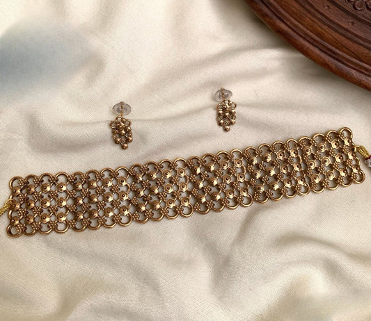 Premium antique gold Matt finish designer choker set product code N199