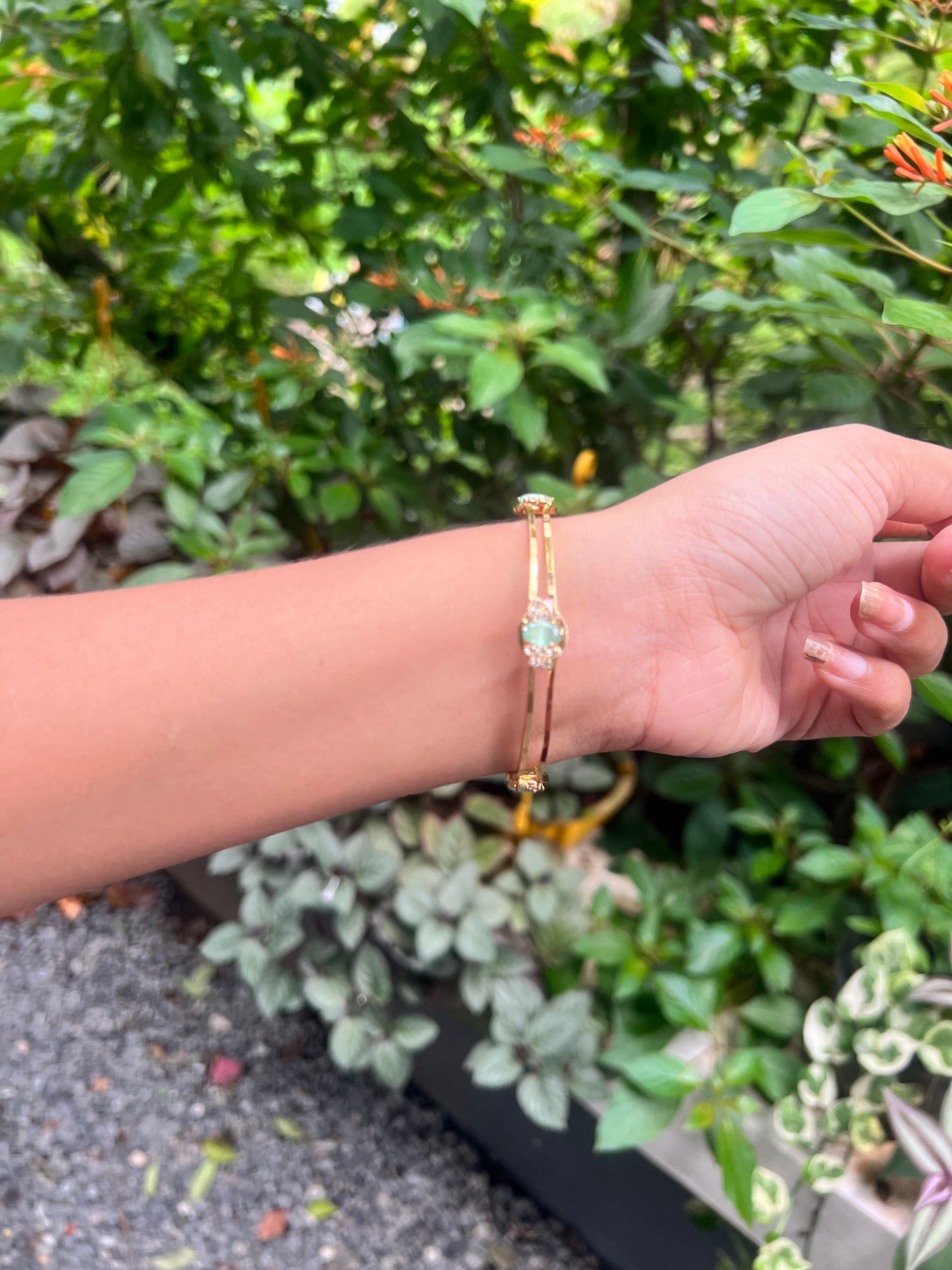 Premium gold plated ad mint green bangle product code B147