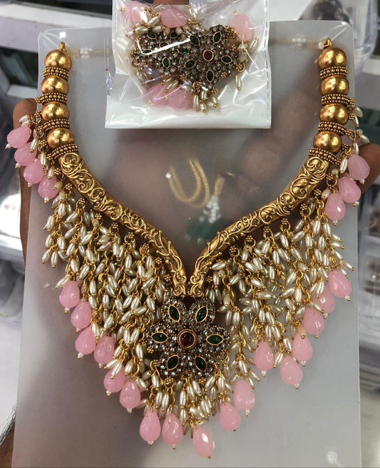 Designer rice pearls statement necklace product code 605