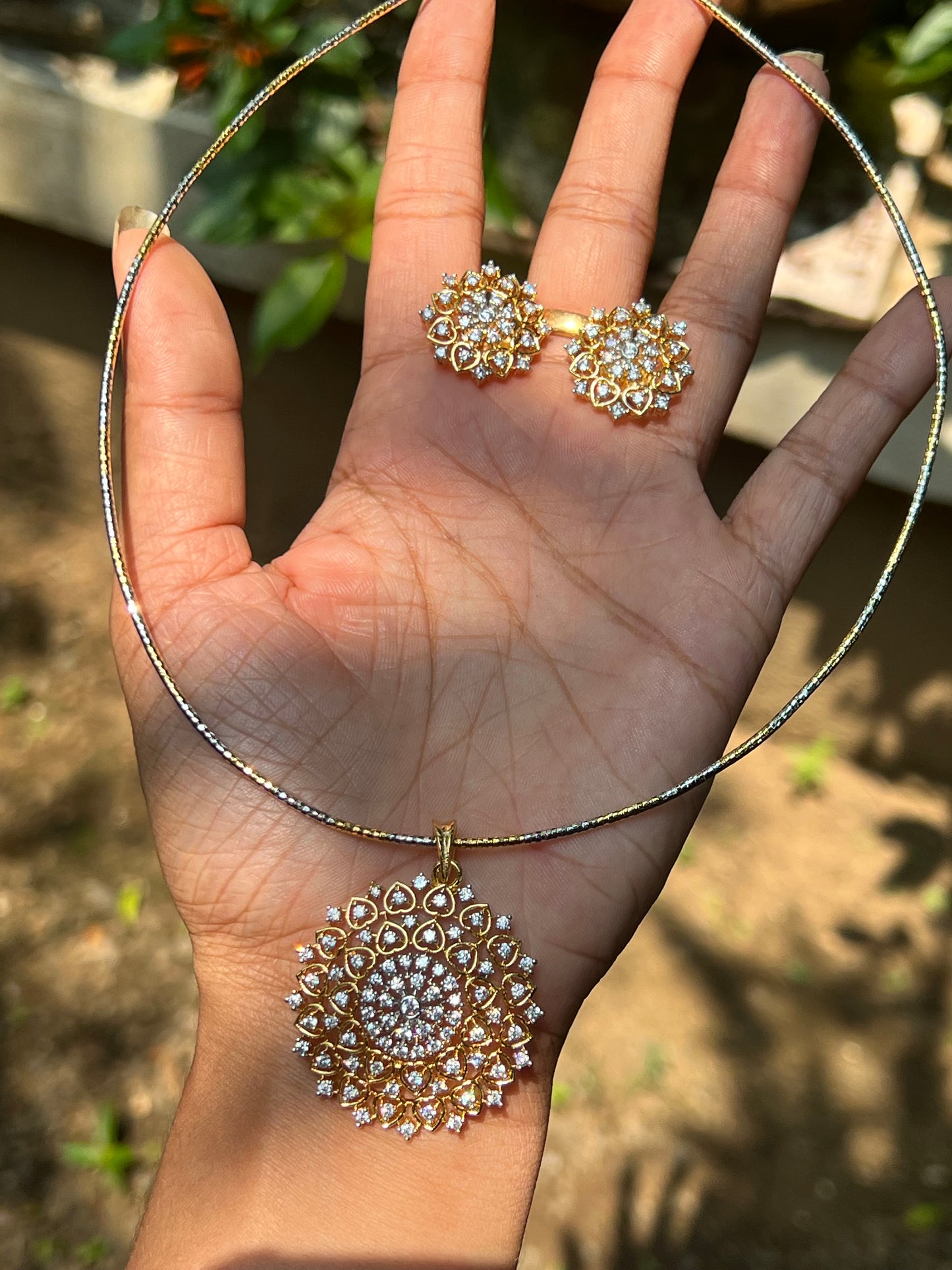 Beautiful premium diamond replica ad pendant chain set product code 1232
