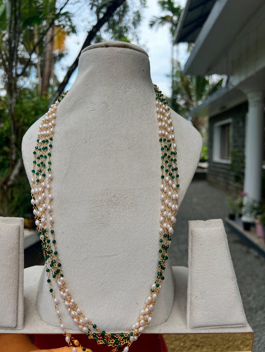 Premium 5layer green beads and pearl long haram (24inch ) product code P17