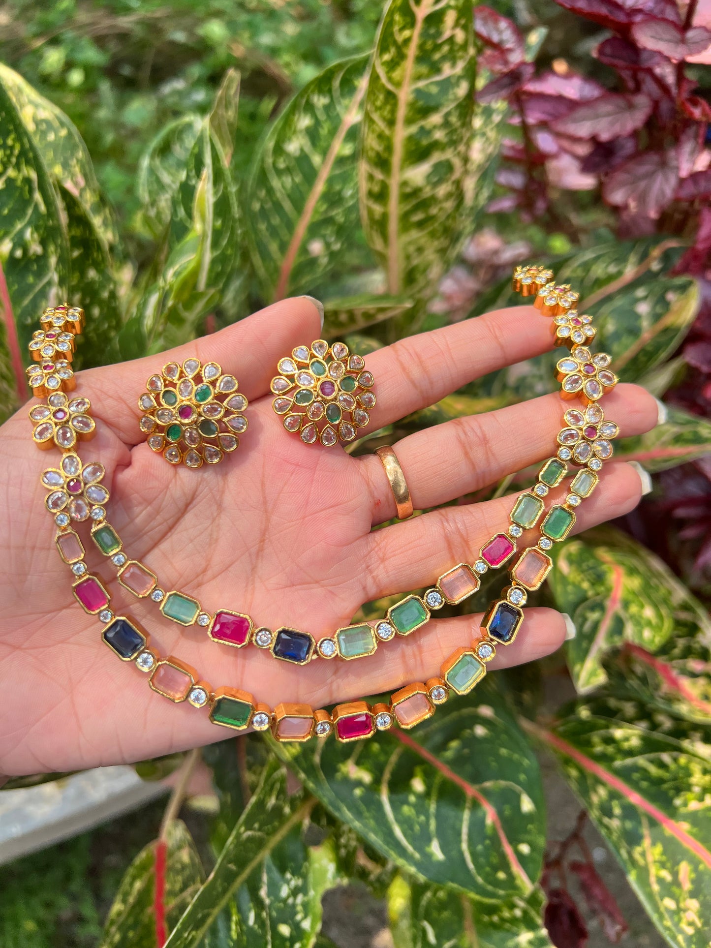 Premium ad 2layer navaratna necklace product code 986