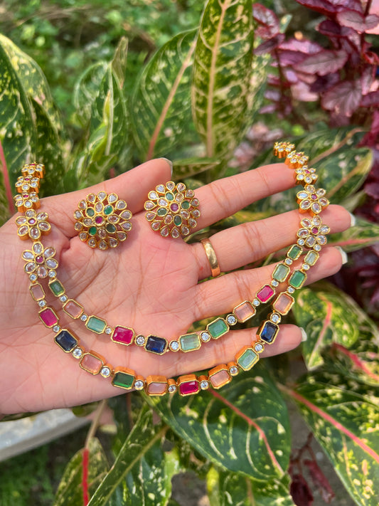 Premium ad 2layer navaratna necklace product code 986