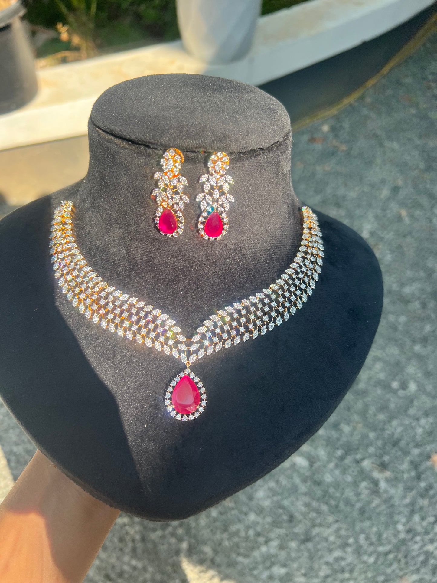 Premium diamond finish bridal necklace with back chain set product code D102