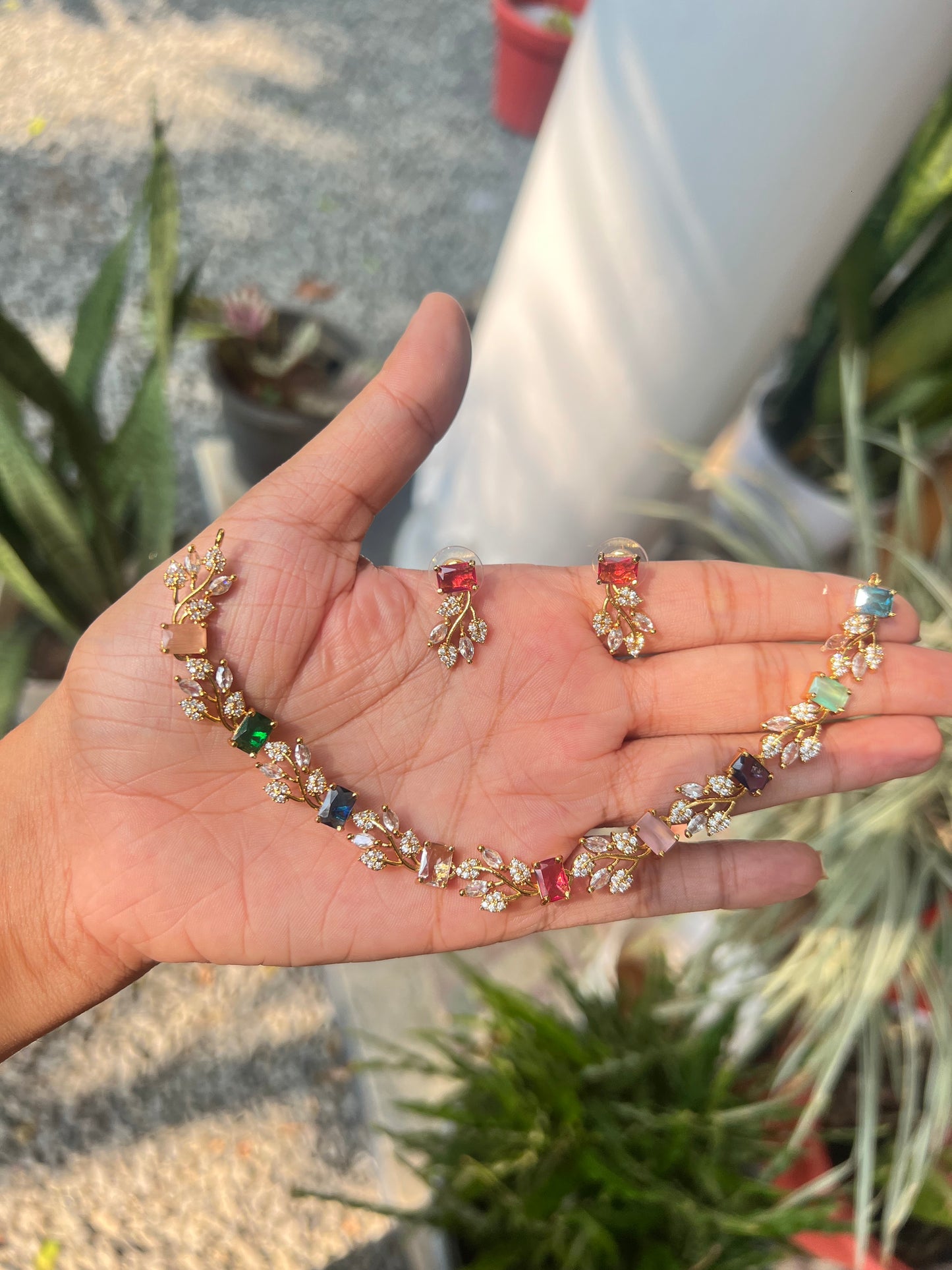 Premium Multi color floral necklace set product code D174