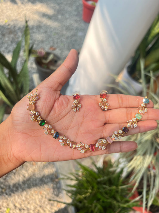 Premium Multi color floral necklace set product code D174
