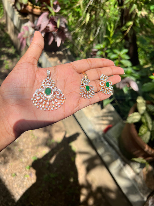 Premium daimond finish emerald green pendant set product code 50