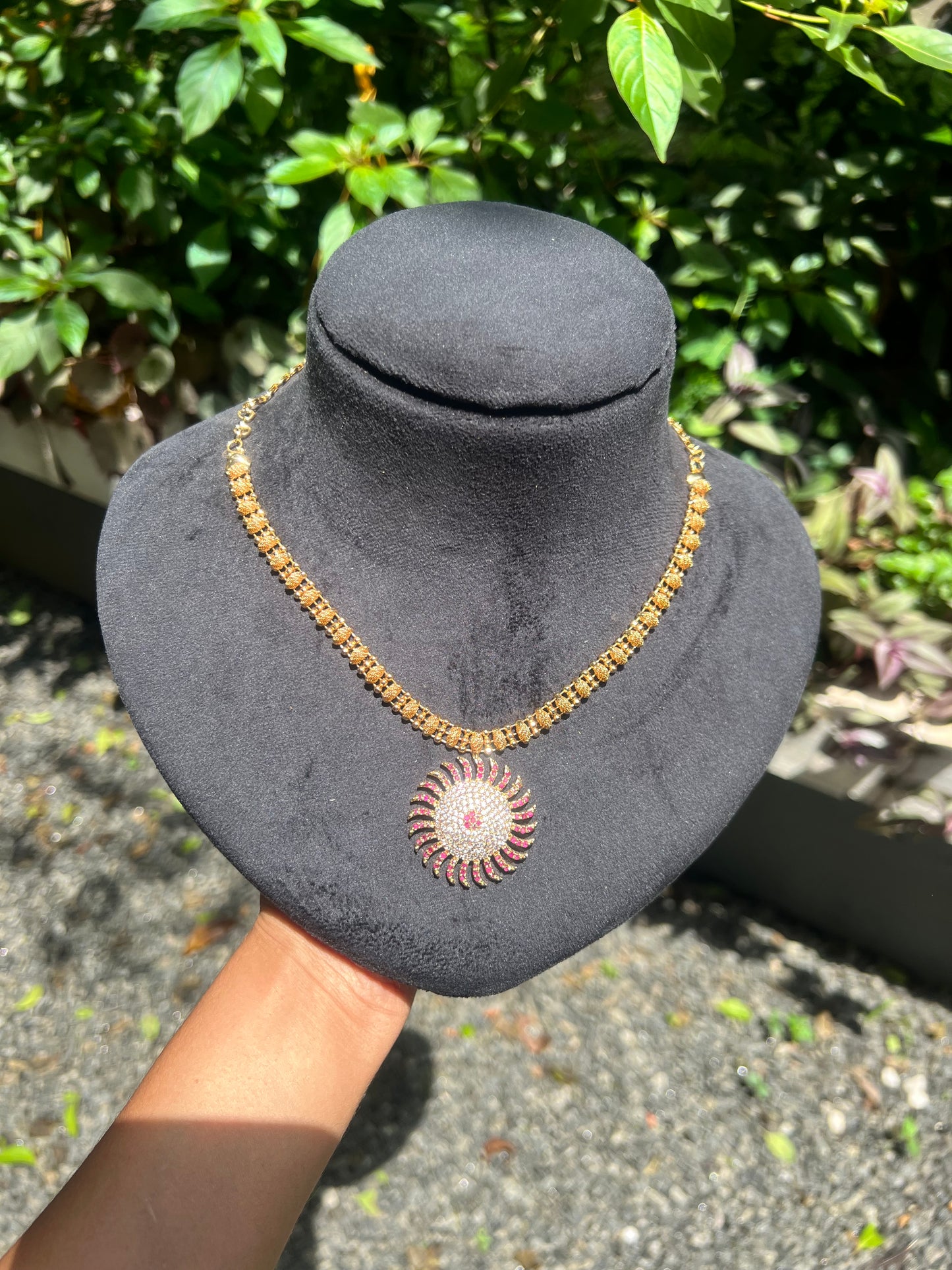 Premium quality American diamond 24carat gold plated bridal necklace with backchain product code G100